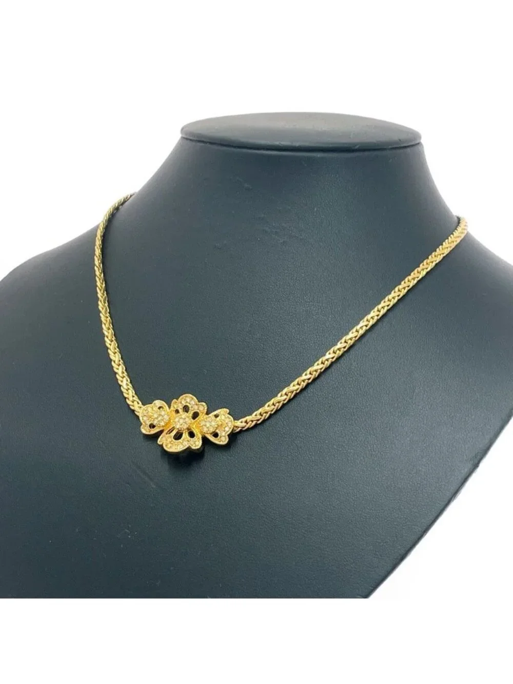 Dior Rhinestone Motif Necklace Gold